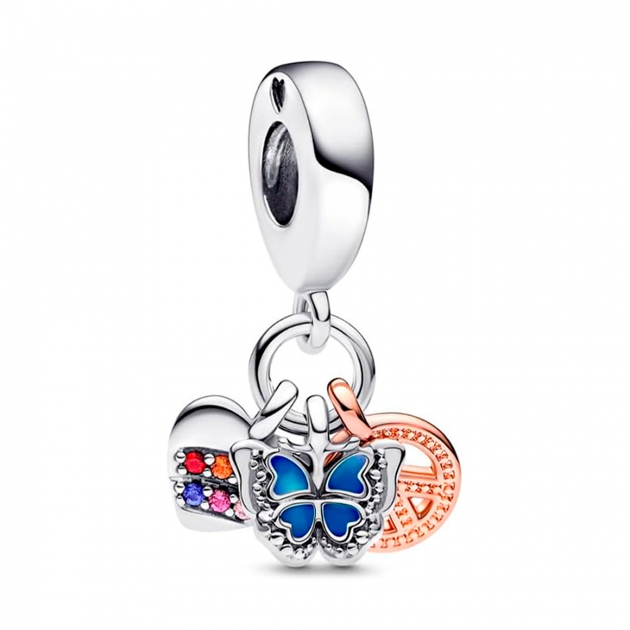 charm-colgante-triple-corazon-arcoiris-mariposa-y-paz-de-dos-tonos-782572c01