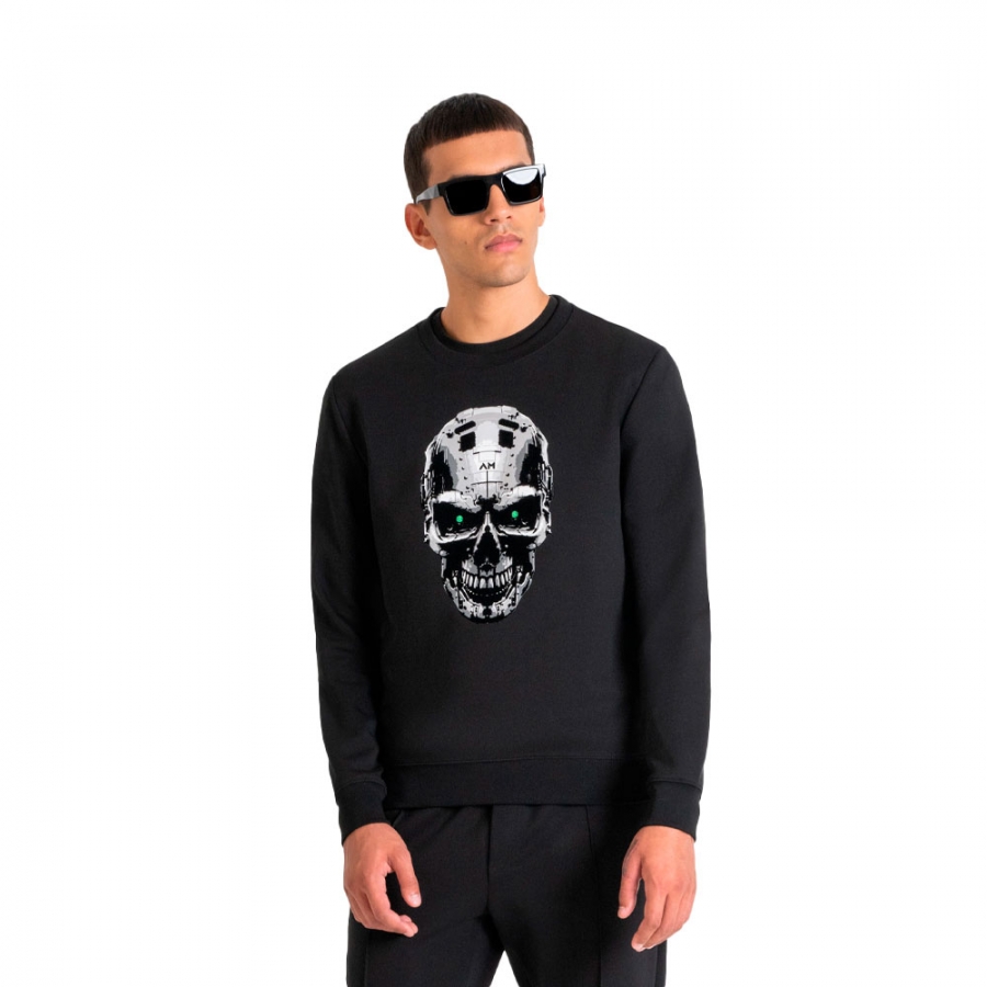 slim-fit-sweatshirt-mit-cyberg-skull-print